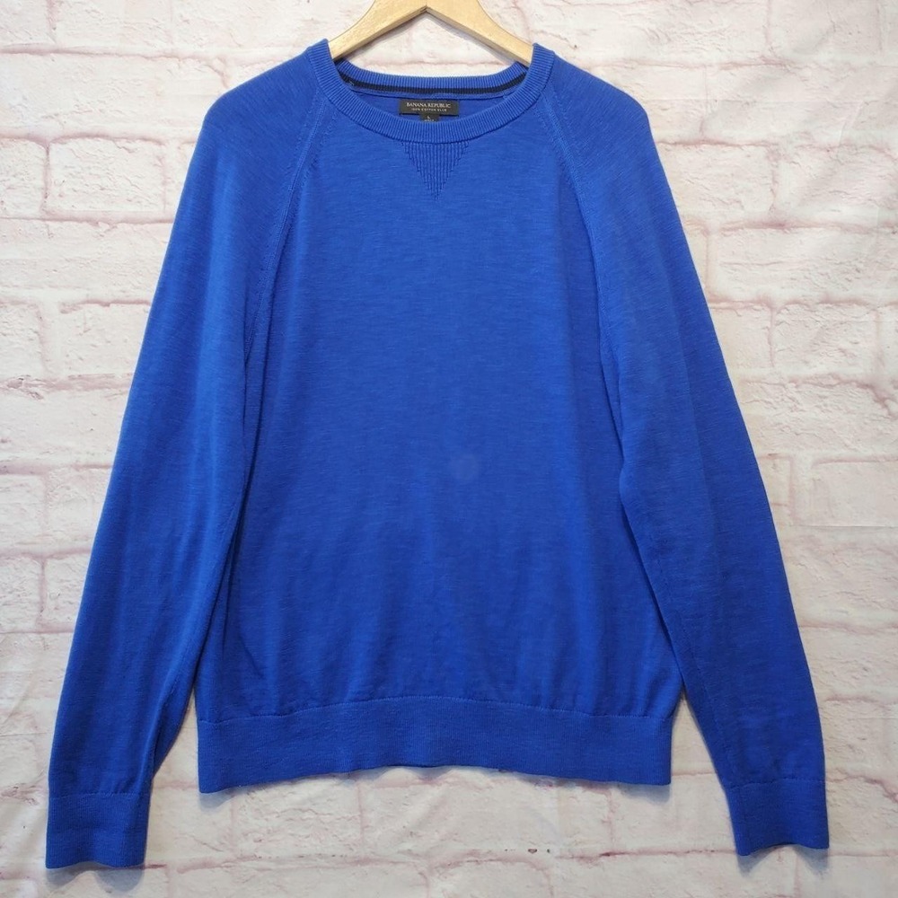 Banana Republic Sweater Mens Large Blue 100% Cotton Slub Crewneck Knit‎ Pullover